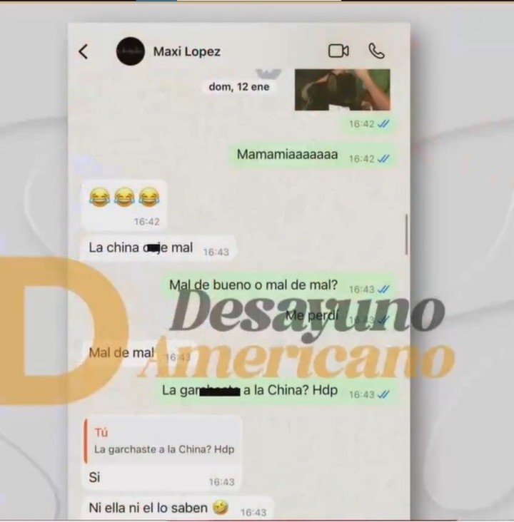 Supuestos chats de Maxi López que confirmarían un romance con La China Suárez. Captura TV