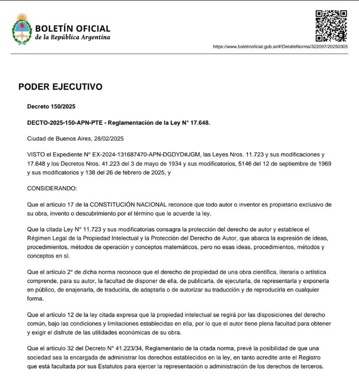 El nuevo decreto sobre SADAIC en el Boletín oficial.