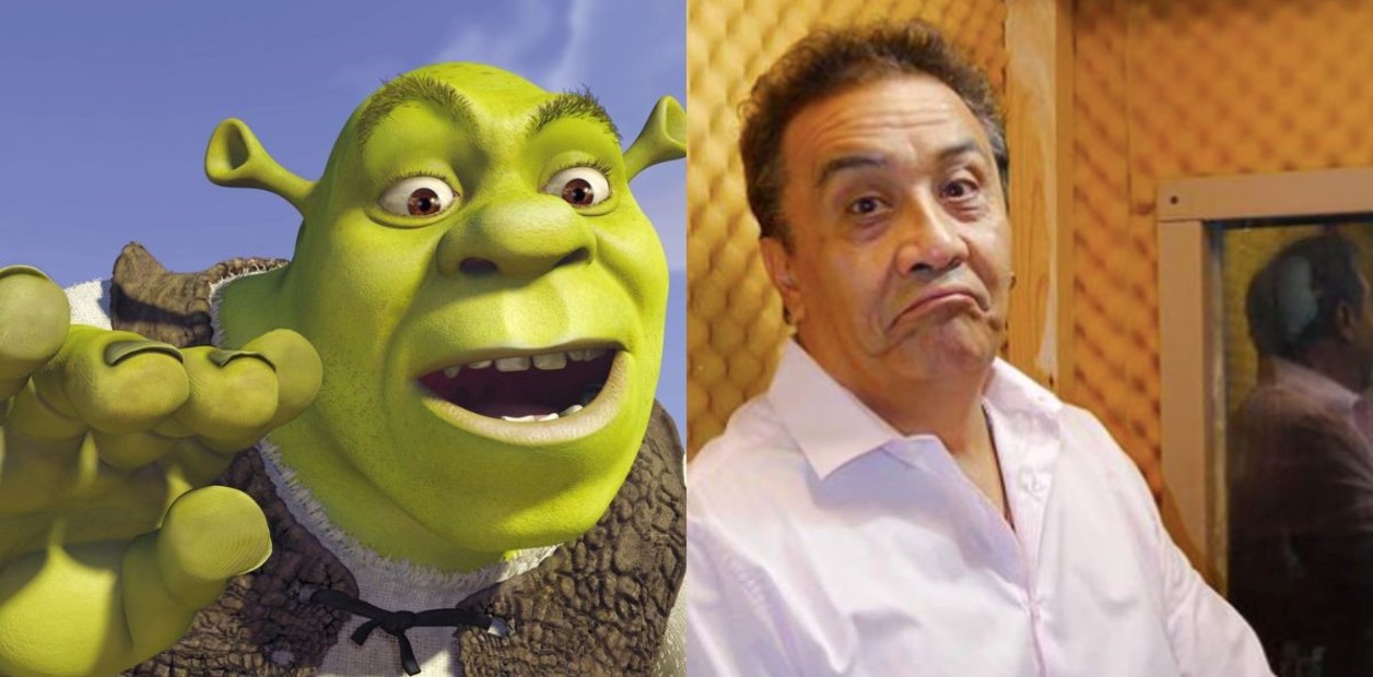 Shrek y Alfonso Obregón, el actor de doblaje que le da voz al personaje
 en español. Foto: Instagram.