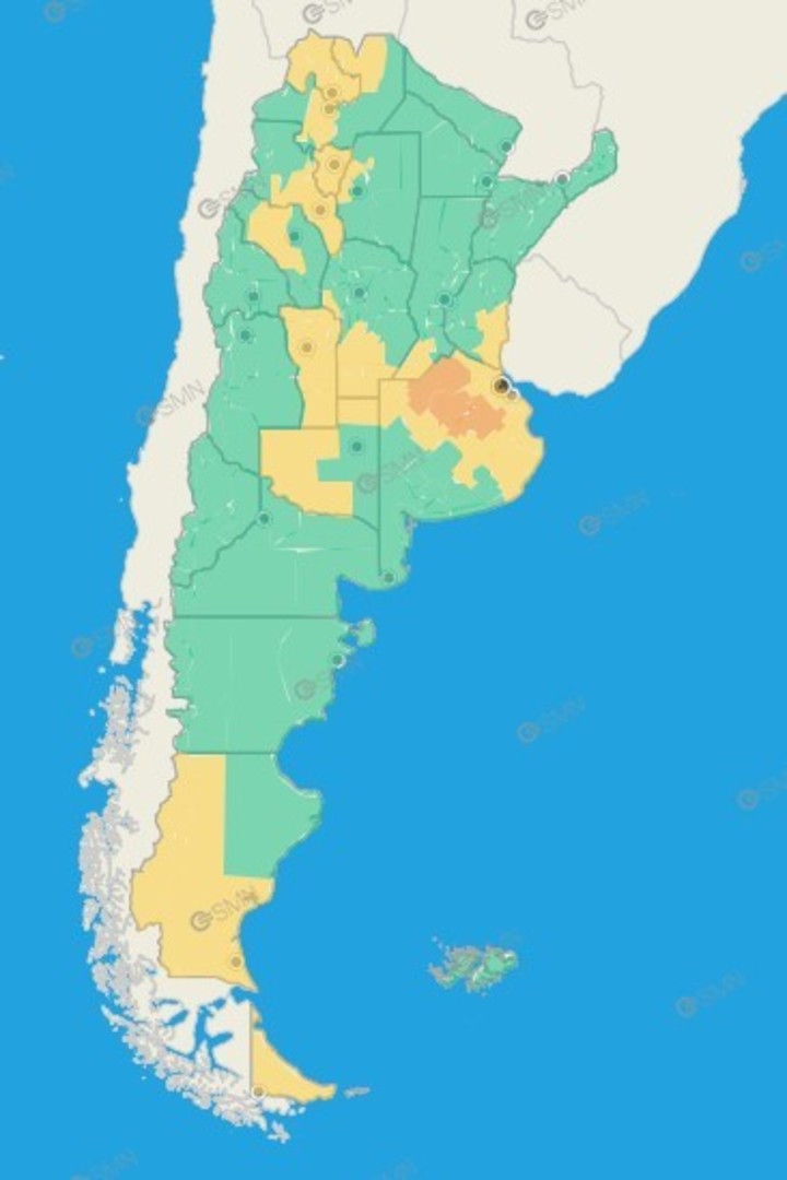 Las provincias que están bajo alerta amarilla por tormentas este lunes 3 de marzo.