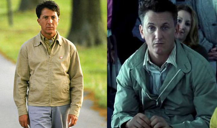 Dustin Hoffman, ganador del Oscar por "Rain Man", y Sean Penn que fue nominado por "Mi nombre es Sam". Fotos Archivo Clarín