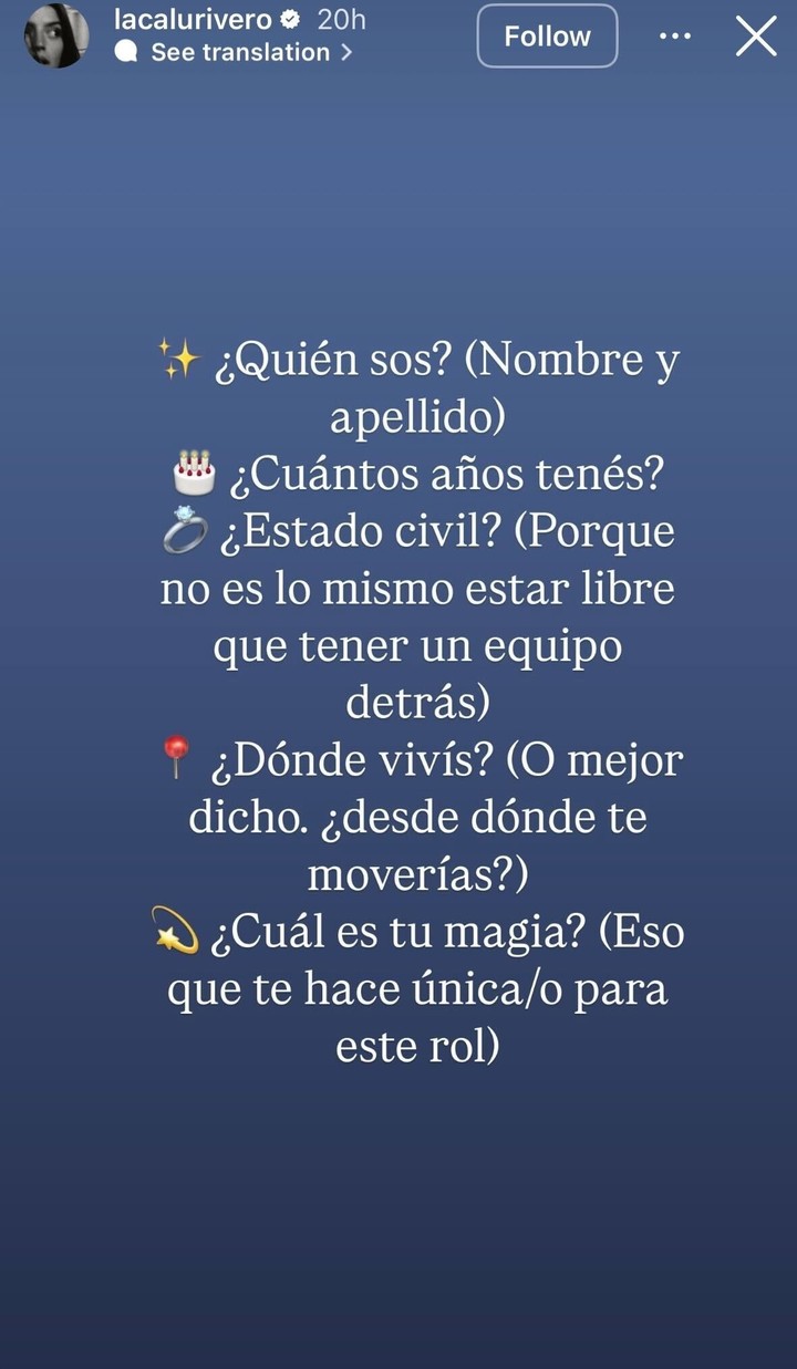 Calu Rivero requisitos niñera. Foto: Instagram