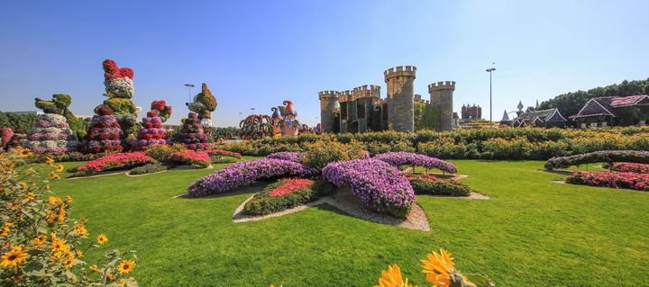 El sistema de riego del Jardín Milagroso de Dubai reutiliza aguas residuales tratadas para mantener sus más de 50 millones de flores. Foto: Visit Dubai.
