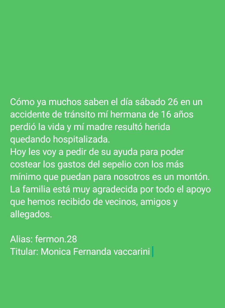 El pedido de ayuda de la familia de Brisa Vaccarini y Mónica Bustos, atropelladas por un conductor borracho en Berazategui.