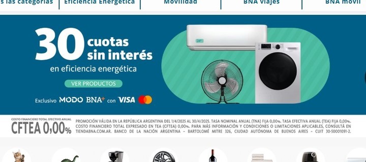 El plan, destacado en la tienda online del Banco Nación. Imagen: Captura.