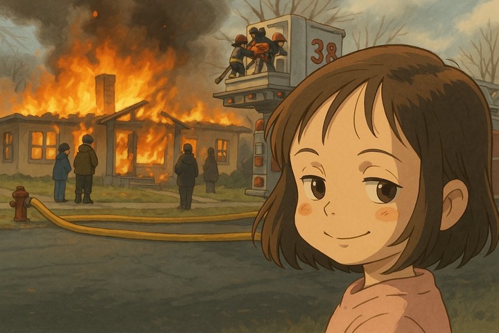 El meme “Disaster Girl generado por la inteligencia artificial ChatGPT-4o con el estilo japonés Studio Ghibli.
