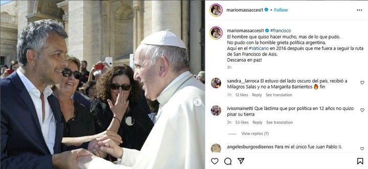 Mario Massaccesi recordó su encuentro con el papa Francisco. Foto: Instagram