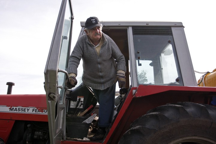 José Mujica en su tractor de Rincón del Cerro. Foto: AFP/José Monestier