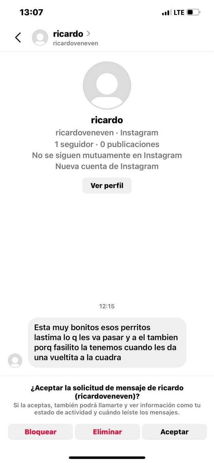 Uno de los mensajes que la familia recibió por redes sociales. Foto gentileza Fundación Apolo.