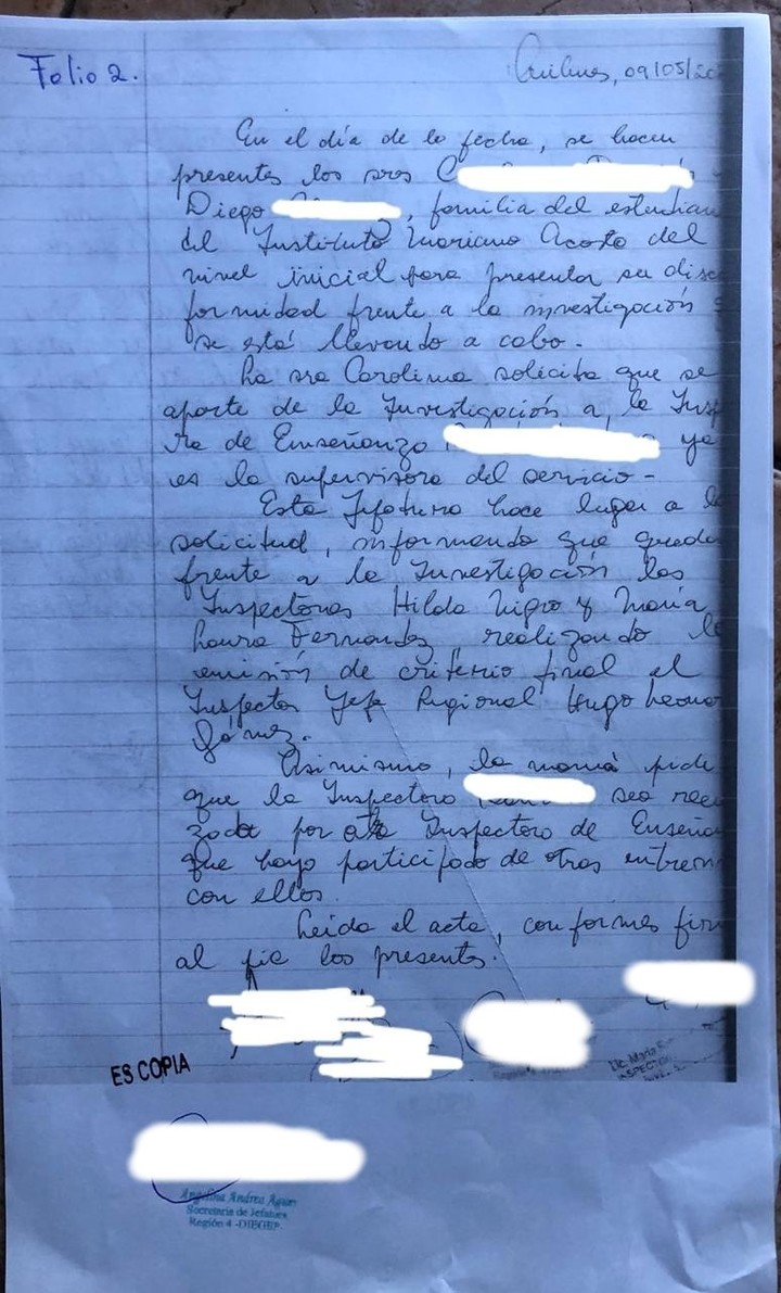 El acta firmada el 9 de mayo.