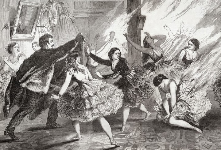 Una ilustración sobre la tragedia de Emma Livry, en una función de "La sílfide". Fuente: slobodenpecat.mk 