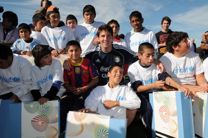 Lionel Messi en uno de los eventos organizados por UNICEF