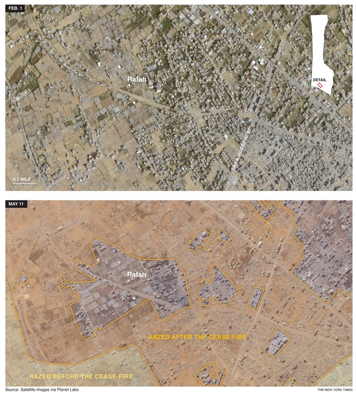 Las imagenes muestran la magnitud de la destrucción en Rafah. Fuente: Imágenes de satélite vía Planet Labs