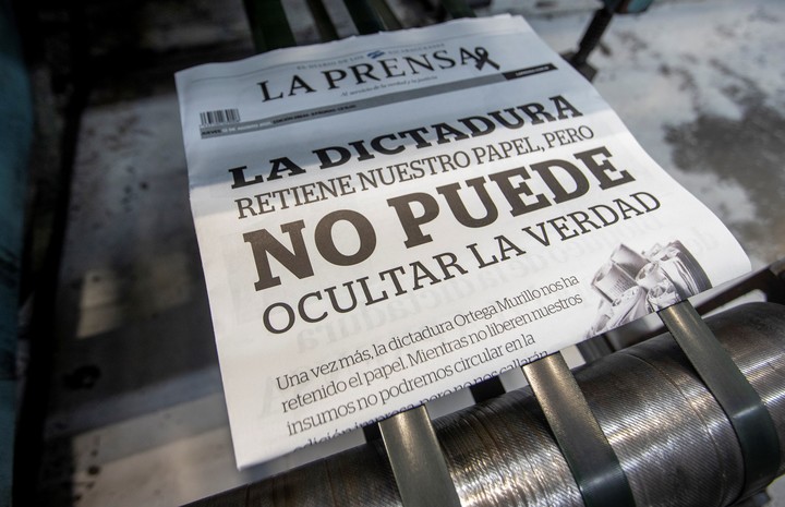 El 12 de agosto de 2021 que muestra la última portada del diario La Prensa en Managua (Nicaragua). Foto EFE