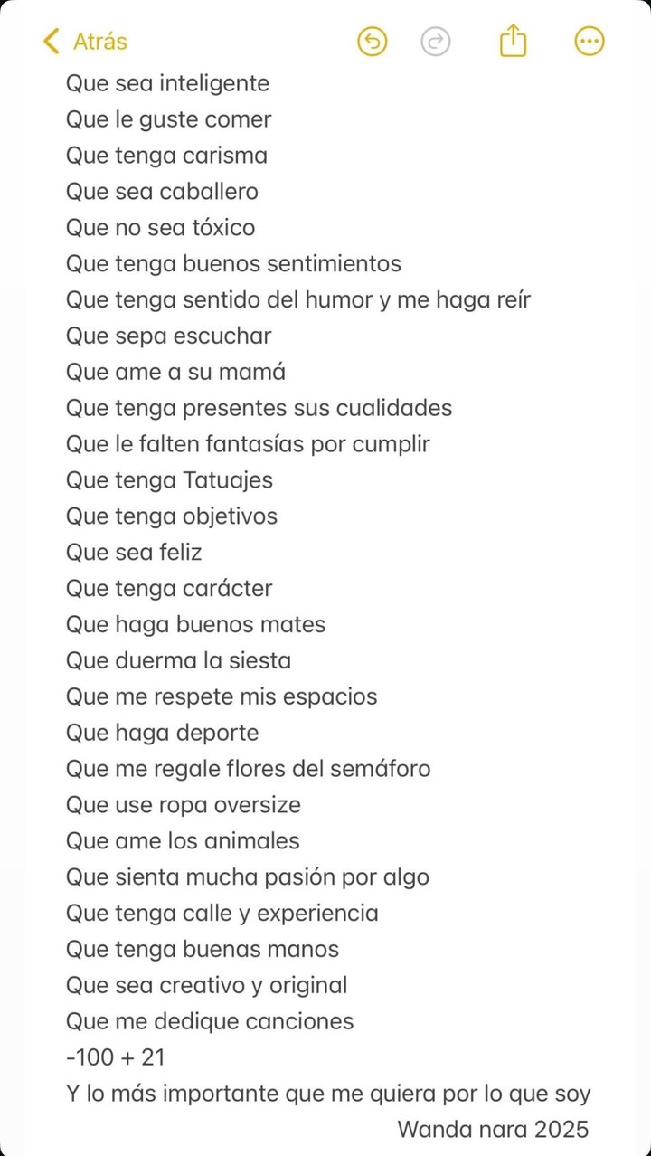 Wanda Nara reveló los 29 requisitos que busca en un hombre. Foto: Instagram