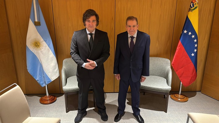 Javier Milei se reunión con González Urrutia en Madrid. Foto: Presidencia