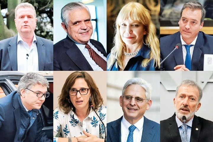 Algunas de las figuras mencionadas en la denuncia Entre ellas, de derecha izquierda, los diputados Gerardo Milman y Ricardo López Murphy; el juez Federico Villena; la fiscal Cecilia Incardona; el ex presidente de la DAIA, Jorge Knoblovits. 