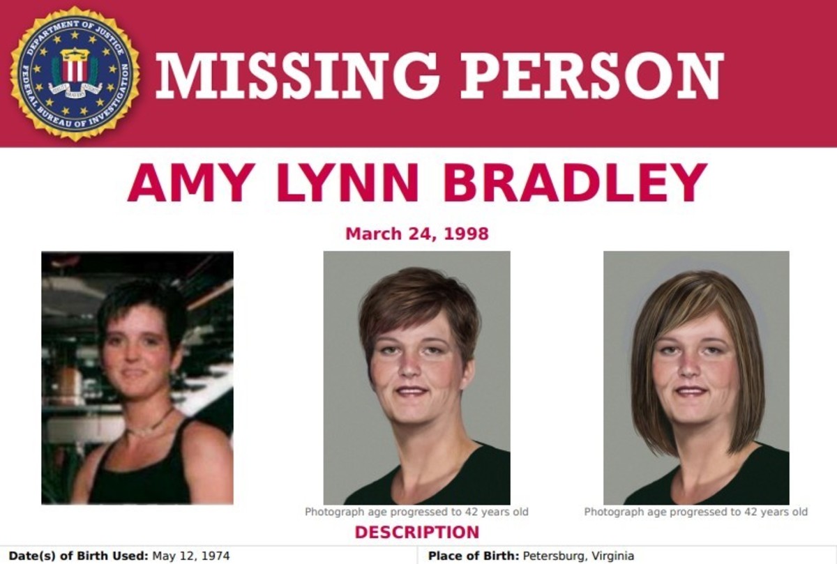 El anuncio de búsqueda de Amy Bradley y la progresión de edad del FBI. (Foto: Netflix)