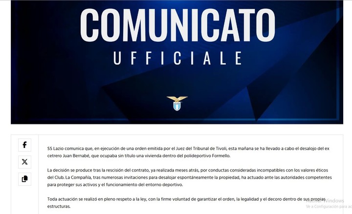 Luego del escándalo, Lazio desalojó de su ciudad deportiva al ex adiestrador de la mascota del club