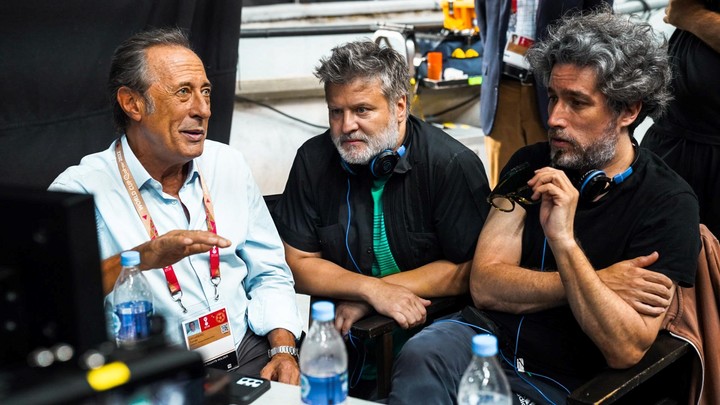 Francella, Duprat y Cohn, en el rodaje de "Homo Argentum". Fotos Disney