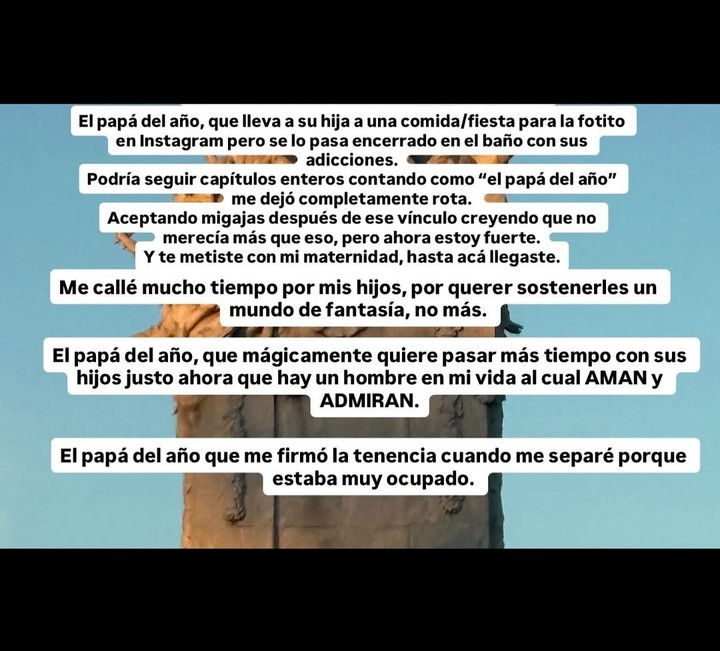 "El papá del año", escribió La China para referirse con ironía a su ex. Instagram.