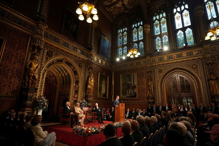 El presidente de Francia, Emmanuel Macron, este martes en el Palacio de Westminster, en Londres. Foto: REUTERS 