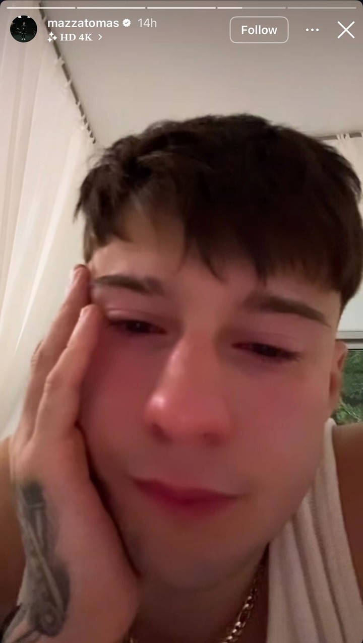 Tomás Mazza se mostró llorando en sus redes. Foto: Instagram
