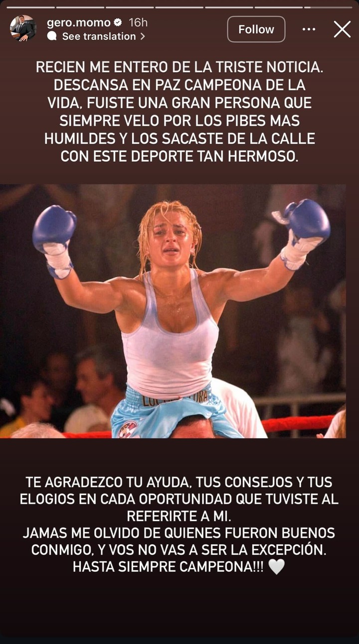 El emotivo mensaje de Momo Benavídez. Foto: Instagram