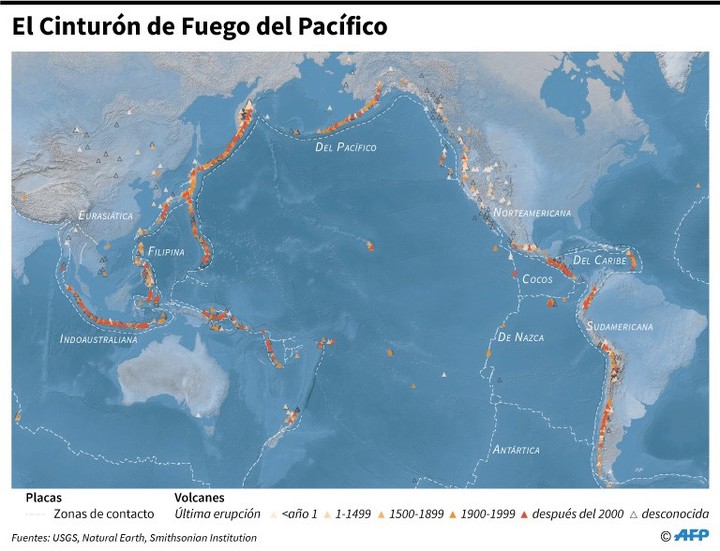 El Cinturón de Fuego del Pacífico, zona de gran actividad sísmica. Foto: AFP.