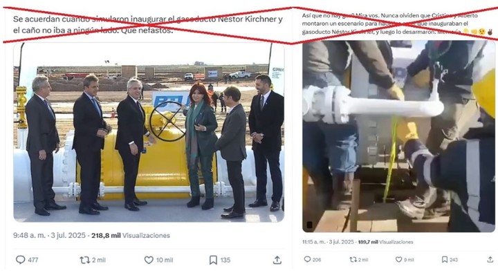 Los posteos con desinformaciones que circulan del gasoducto.