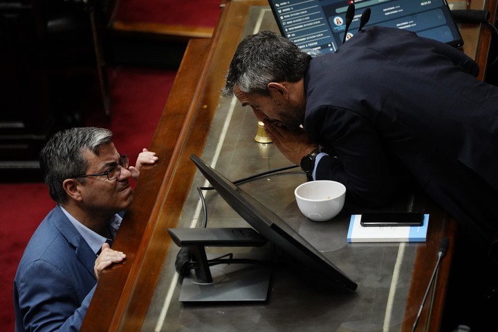 Germán Martínez y Martín Menem en el recinto de Diputados. Foto: Emmanuel Fernández.