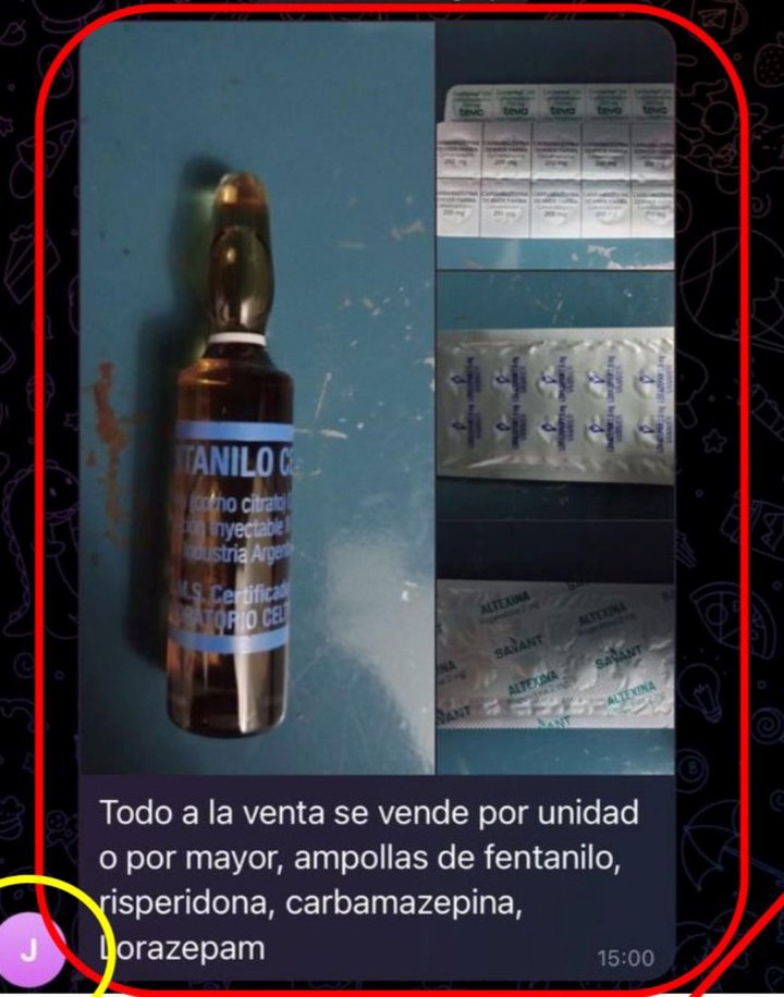 Así se ofertaba el fentanilo en Telegram.