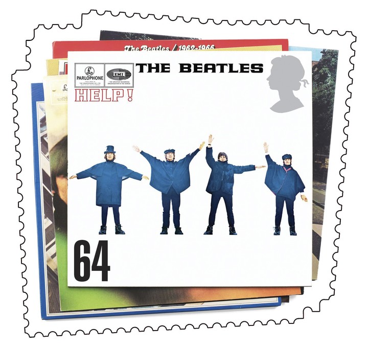 Estampillas que se vendieron en el Reino Unido con la foto de tapa del disco "Help!"