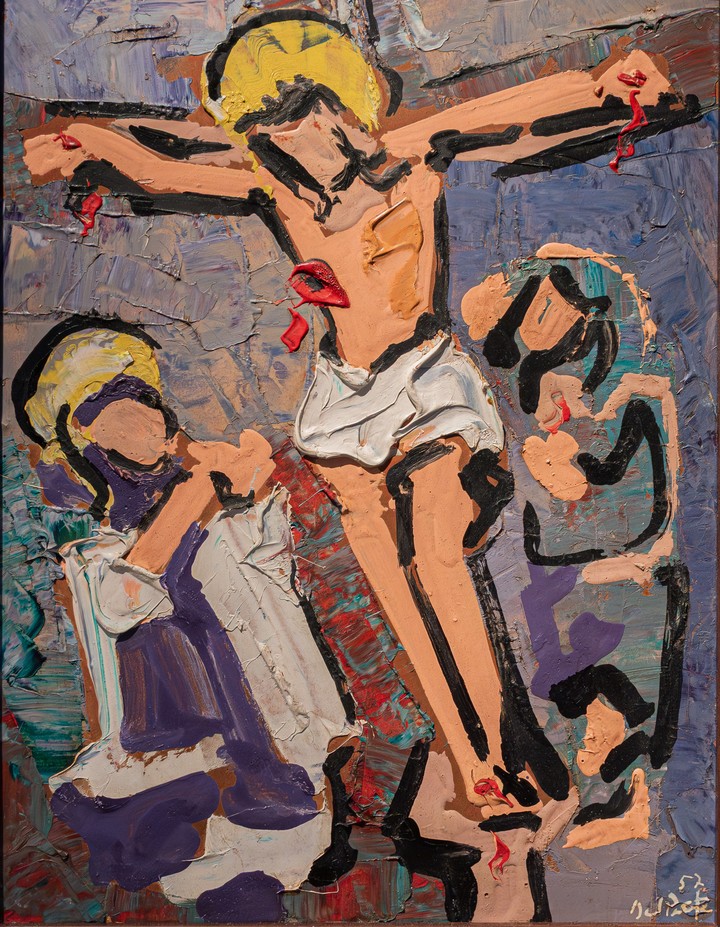 Del Prete, Cristo en la cruz (boceto). Óleo sobre cartón, 37,5 x 30 cm, 1957.